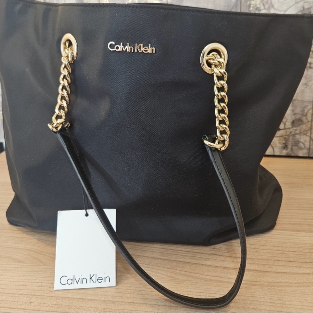 Calvin Klein Black Tote with Gold Chain Straps